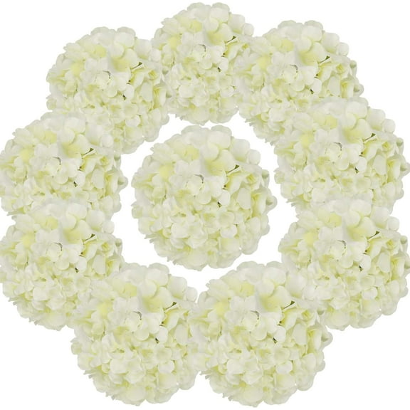 Silk Hydrangea Heads Artificial Flowers Heads with Stems for Home Wedding Decor,Pack of (Ivory)
