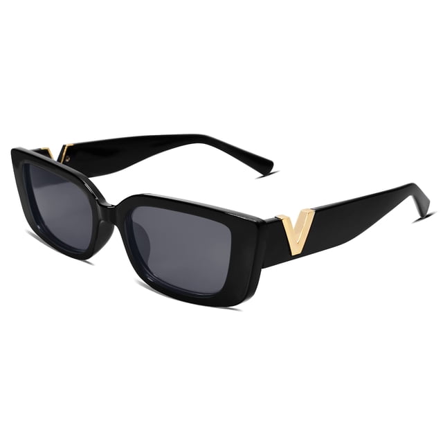 Gafas de sol Allarallvr rectangulares con forma de ojo de gato delgadas para mujer, color negro