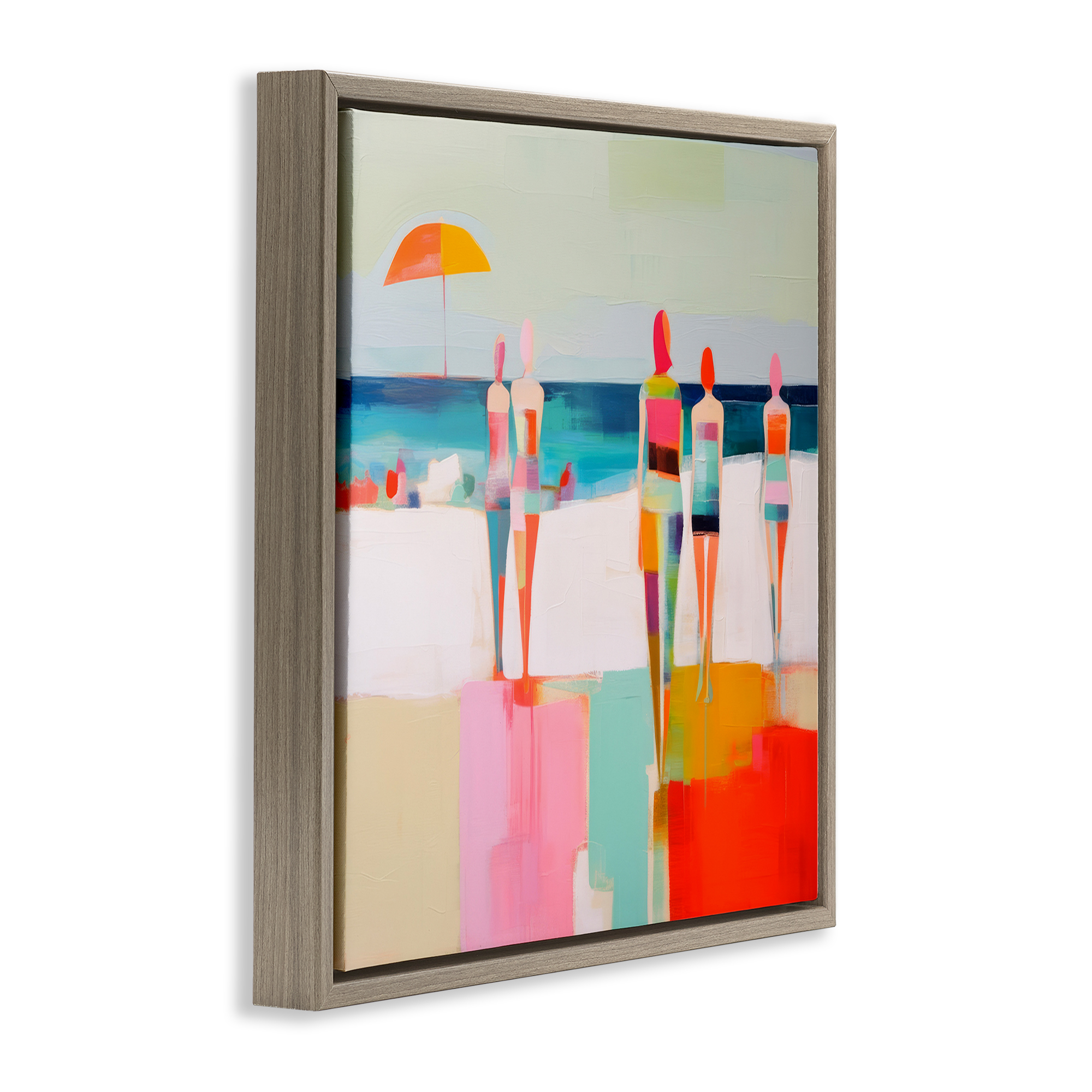 Stupell Industries Strolling on Beach Novelty Painting Brown Floater Framed Canvas Art Print Wall Art, 25 x 25