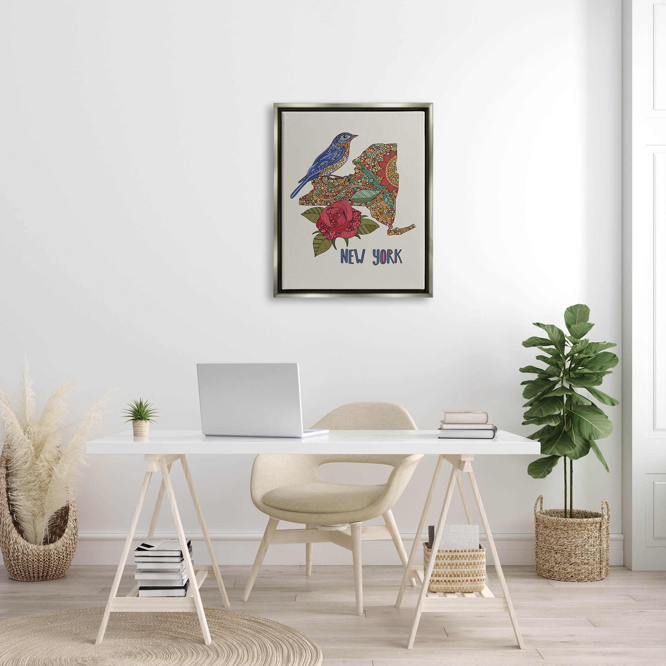 Stupell Industries Paisley Pattern New York State Graphic Art Luster Gray Floating Framed Canvas Print Wall Art, Design by Valentina Harper