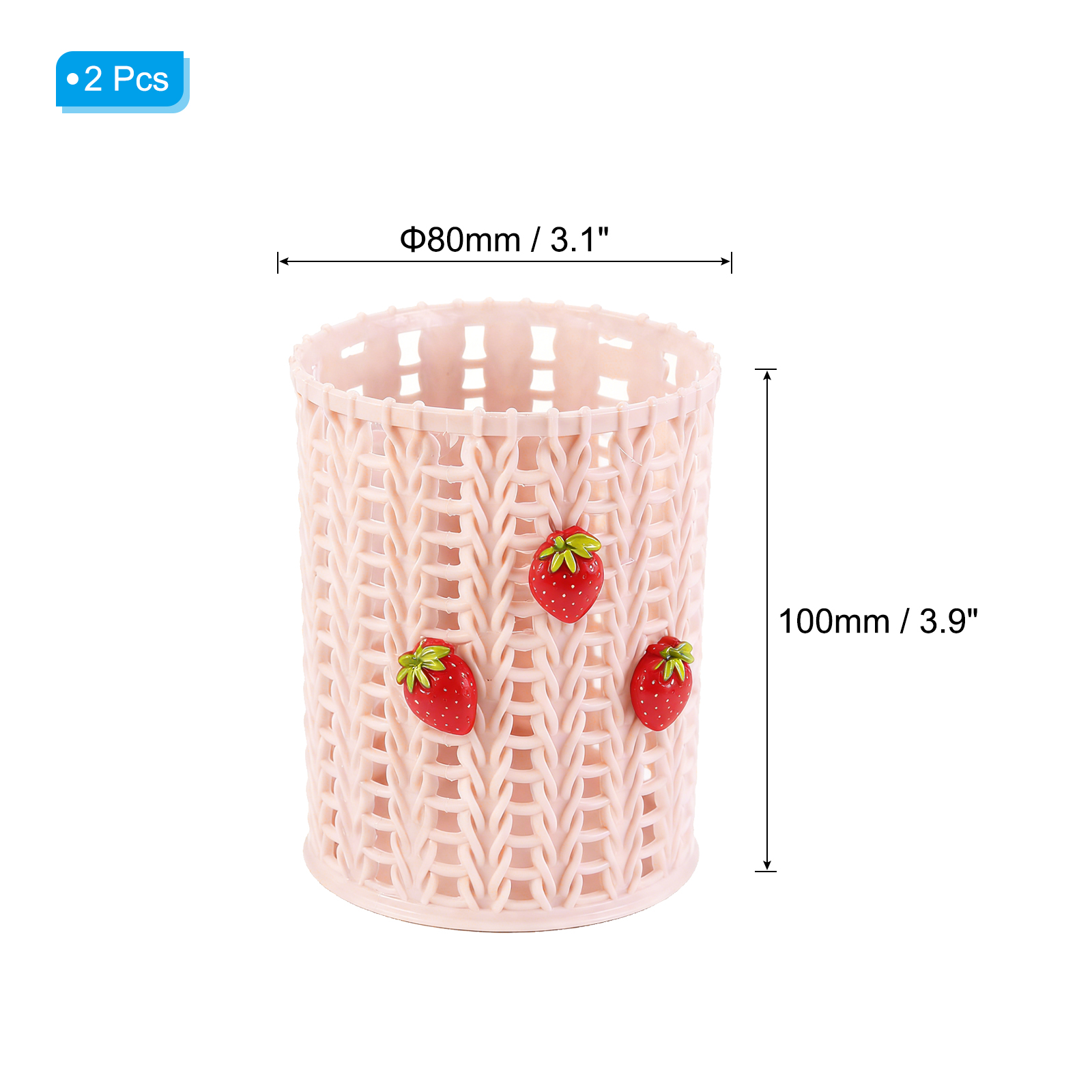 Unique Bargains Plastic Pen Holder for Desk Cute Strawberry Cup Organizer 2Pcs Pink