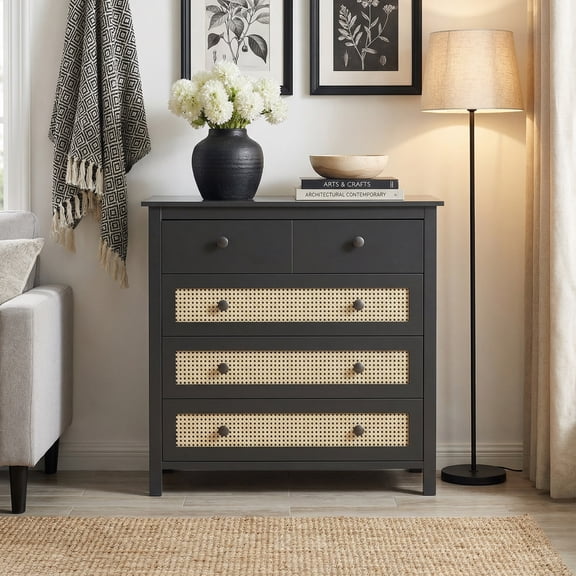 MAYEERTY 4-Drawer Sideboard Buffet Cabinet - Modern Console Cabinet for Living Room & Hallway, Black