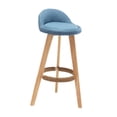 thumbnail image 2 of Taburete de bar alto Taburete de bar con estructura de madera y respaldo bajo Taburete de bar Silla de bar para comedor Cafetería Respaldo Cocina Lino azul, 2 of 9