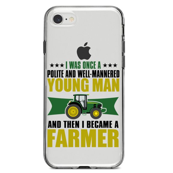 DistinctInk Clear Shockproof Hybrid Case for iPhone 7 8 SE (2020 Model) 4.7" Screen TPU Bumper Acrylic Back Tempered Glass Screen Protector - Was Well Mannered Young Man Then Farmer