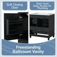 thumbnail image 3 of 30 Inch Bathroom Vanity with Sink, Freestanding Single Sink Vanity with Ceramic Countertop, 3 Drawers & Soft Close Door, Solid Wood Cabinet for Small Spaces, Black, 3 of 9