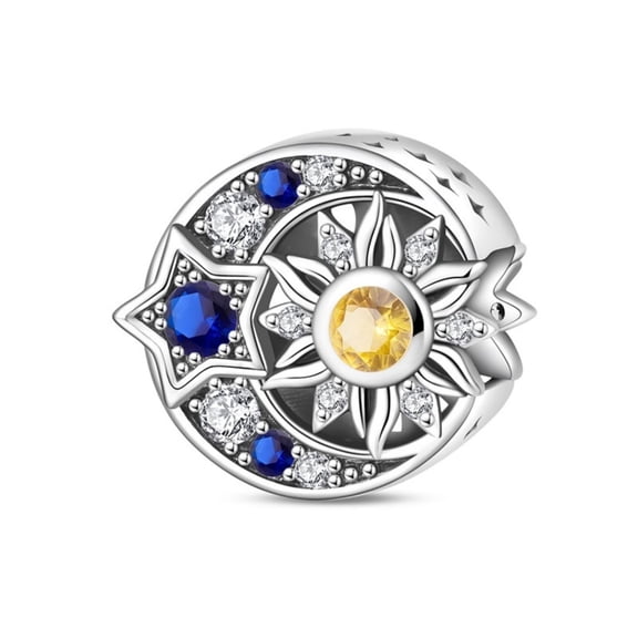 KUNSIR Charm Sterling Silver Blue Galaxy Starry Beads For European Bracelets DIY