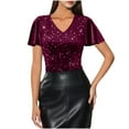 thumbnail image 6 of Purcolt Women's Sequin Tops Ruffle Sleeves Glitter V Neck Dressy Blouses Sparkly Tops for Cocktail Evening Party Club Concert Shirt, 6 of 9