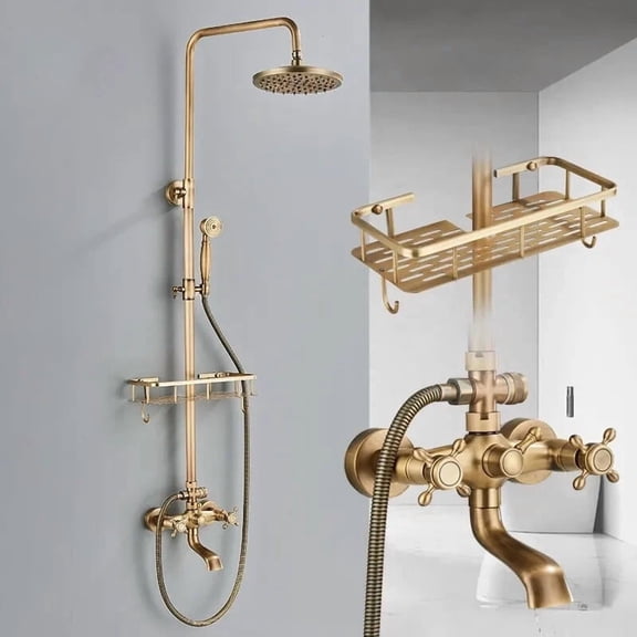 Brass Exposed Shower Faucet Tub Spout System 8'' Rainfall Head Combo Set