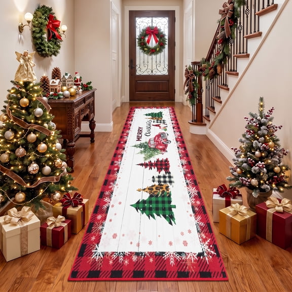 Ivalue Christmas 2'x10' Runner Rug Non Slip Washable Hallway Runners Rugs for Floor Low Pile Carpet for Bedroom Hallway Laundry Entryway