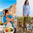 thumbnail image 4 of Blusa HOTOUCH para mujer, cuello en V, manga corta, 100% algodón Sky Bl, 4 of 7