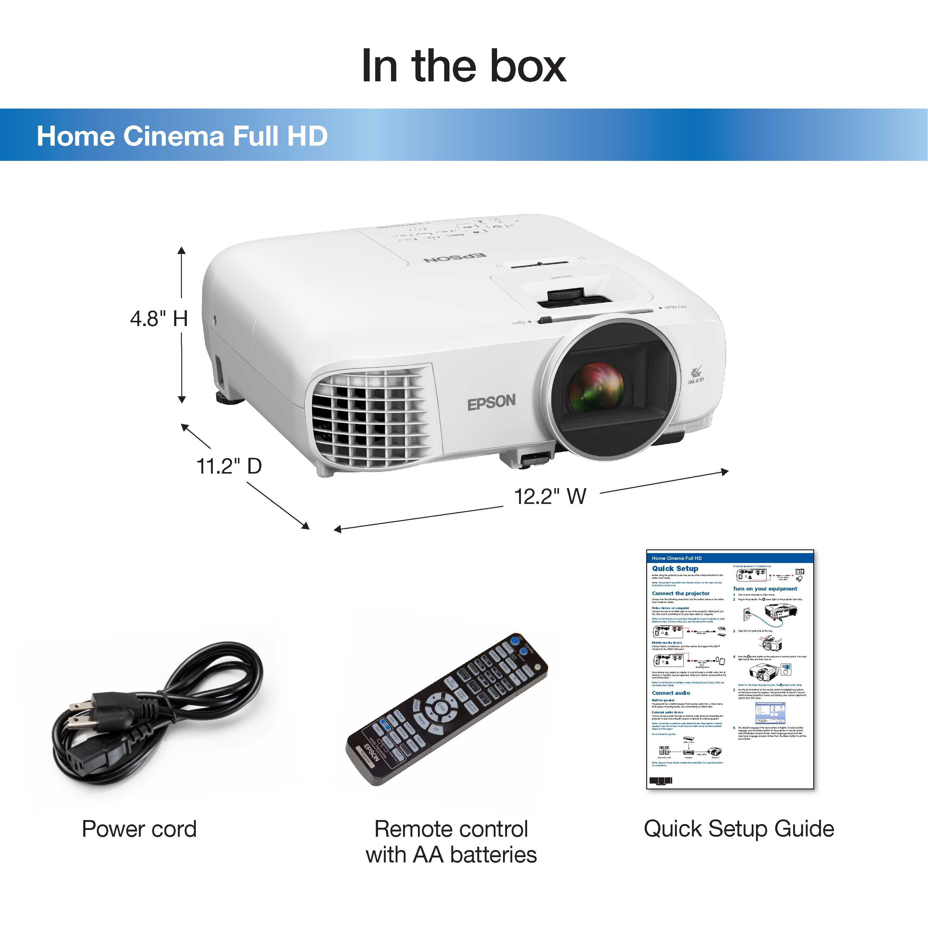 Epson Home Cinema Full HD, 1080p, 2,500 lumens color brightness (color light output), 2,500 lumens white brightness (white light output), 2x HDMI (1 MHL), 3LCD projector - image 2 of 6
