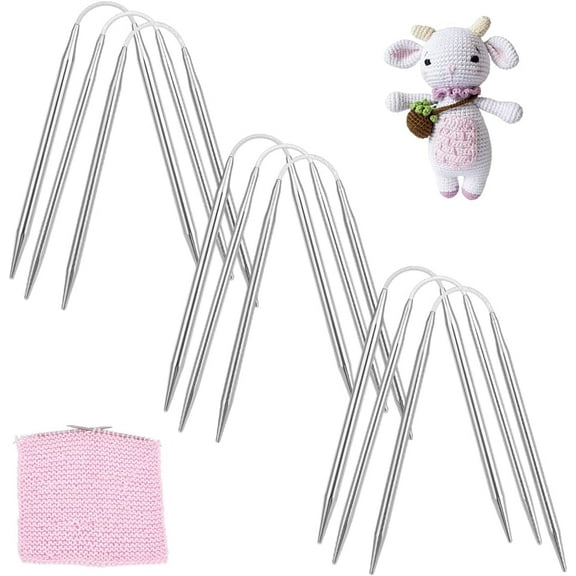 9pcs Circular Knitting Needles Set 3 Sizes Stainless Steel Circular Knitting Needles 9 Inch Length Round Needles