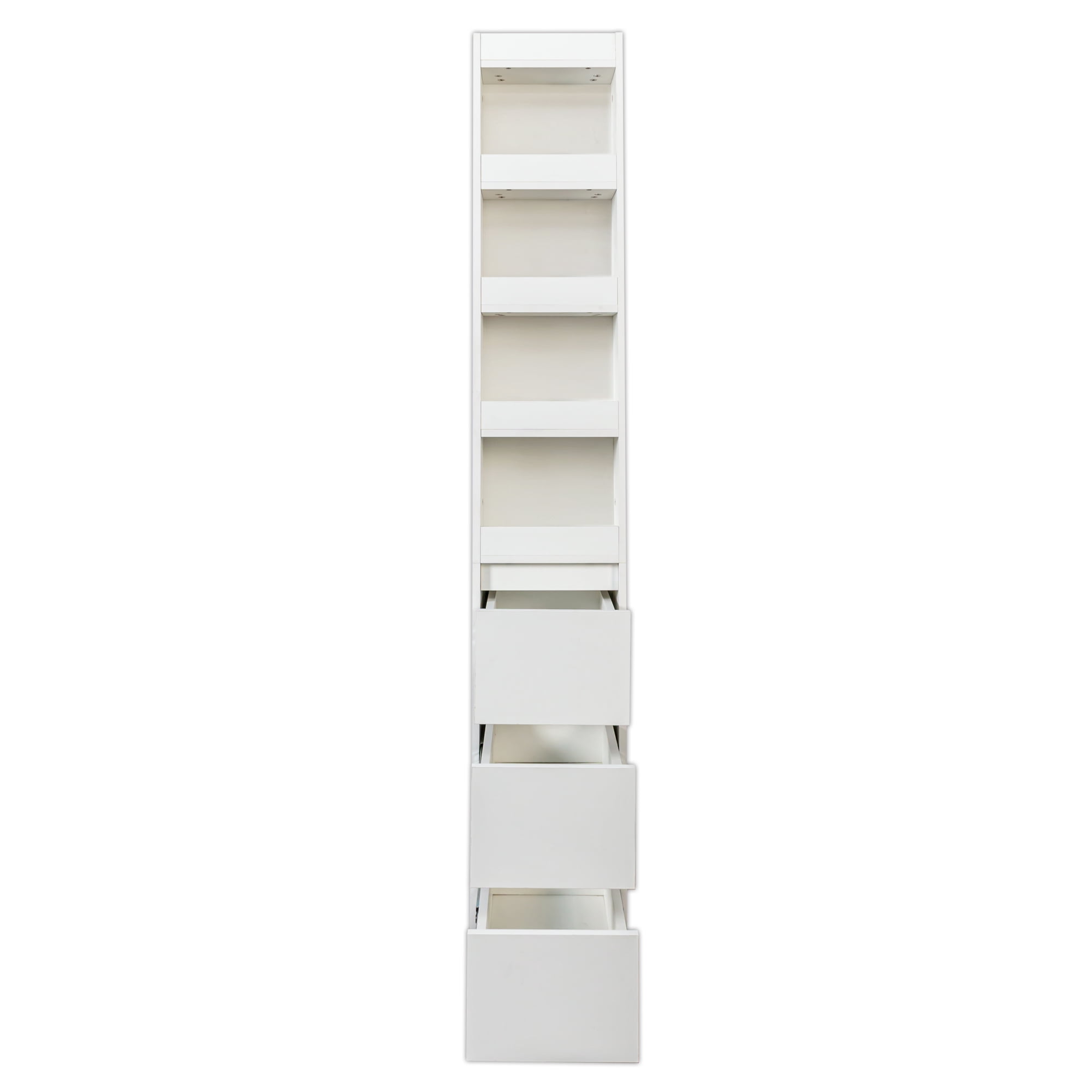 Mintazer 70" Tall Display Storage Cabinet with Drawers, 4 Tier Bookcase with 8 Open Shelf for Living Room Bedroom Kitchen Office, White