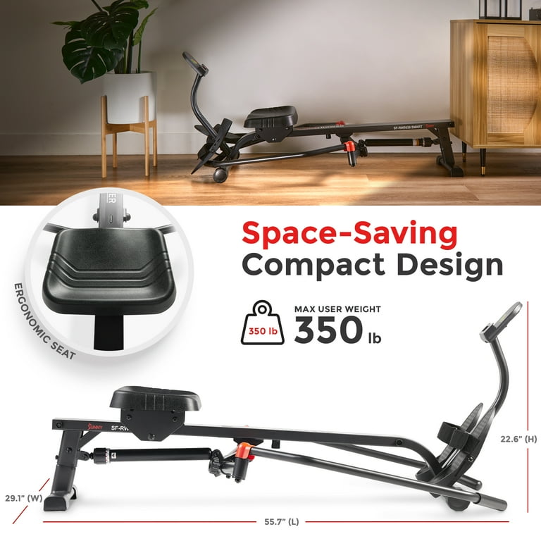 Sunny Health Fitness 360 Rower Full Motion Pneumatic Rowing Machine 350 LB Capacity w Bluetooth Free SunnyFit App SF RW5639SMART