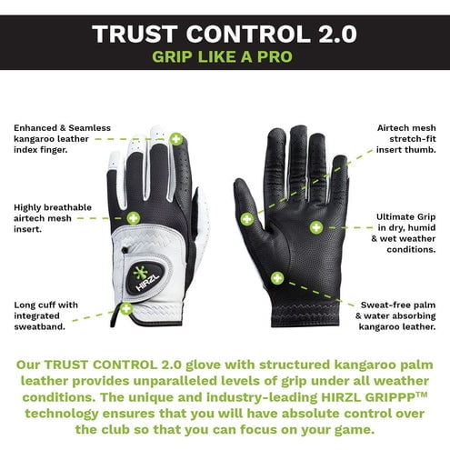 HIRZL TRUST CONTROL 2.0 Men's Golf Glove Kangaroo Leather Superior Grip, Comfort