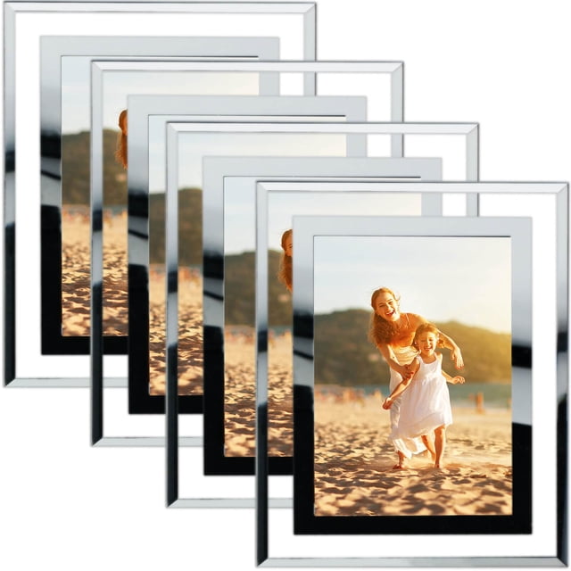Set de 4 marcos de fotos HIKWADERY Silver de 5 x 7 pulgadas con cristal HD