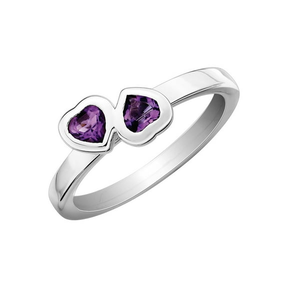 Amethyst Double Heart Ring 2/5 Carat (Ctw) in Sterling Silver