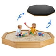 thumbnail image 6 of Haverchair 85''x80''x9'' Octagon Kids Sandbox with Cover, Wooden Outdoor Playhouse, Wood Large Sandpit with 4 Benches - 8 Seats & Bottom Liner for Kids Outdoor Patio Backyard Play, Quick Easy Install, 6 of 8