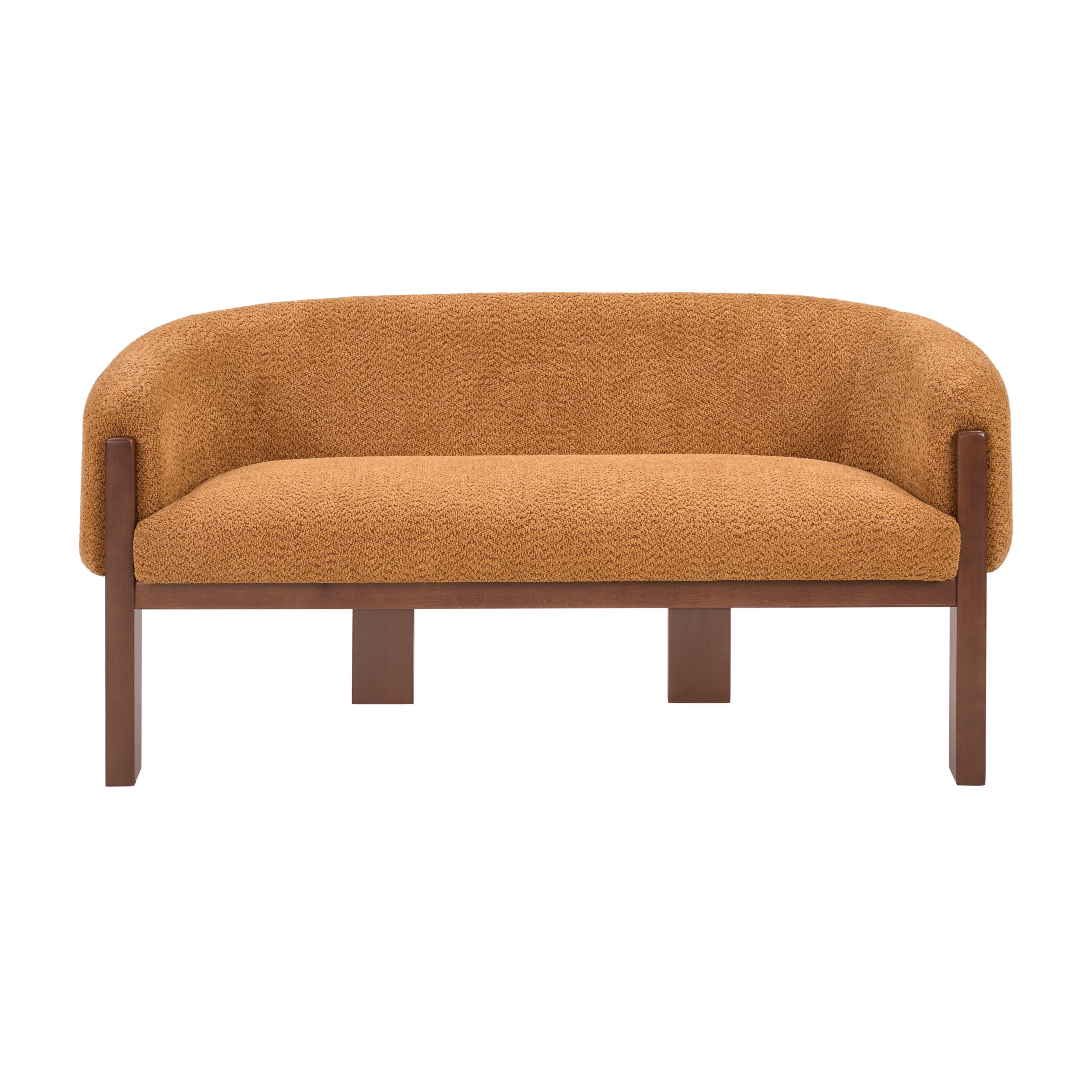 Christopher Knight Home 63.25" Modern Curved Boucle Loveseat Sofa with Wood Legs, Walnut+Caramel