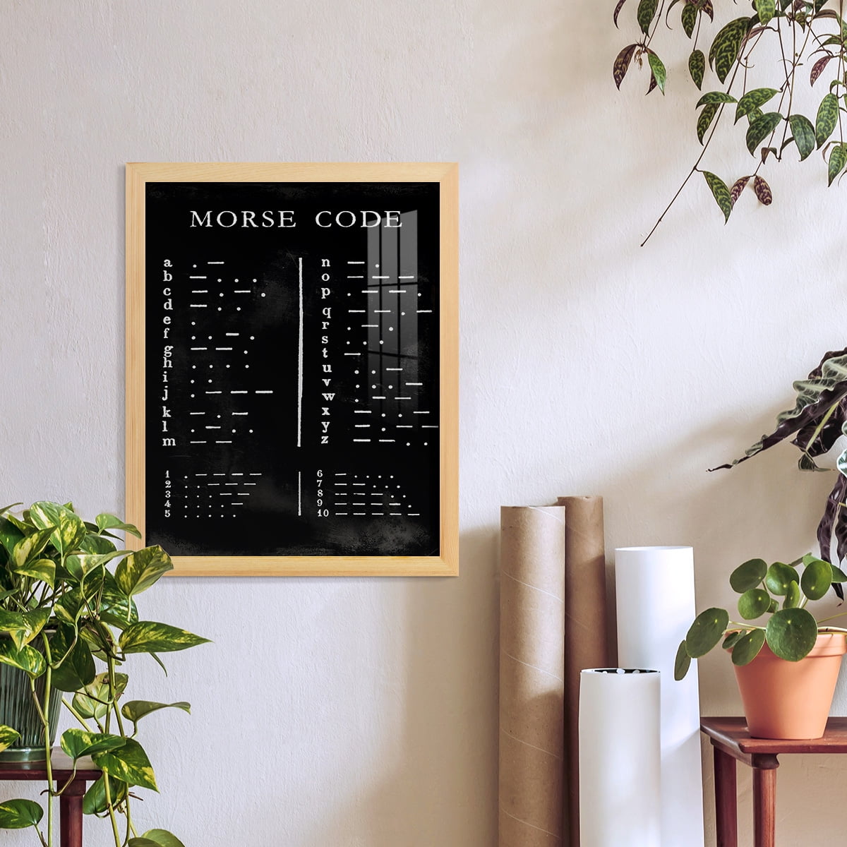Morse Code Chart - Framed Print w/glass - Natural Wood