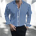 thumbnail image 2 of Camisa formal para hombre, con solapa abotonada, color negro y blanco, manga larga, cuello a rayas, ropa de trabajo para bodas, talla grande 5XL, 2 of 4