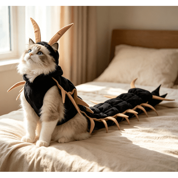 Halloween Cat Costume, Centipede Style Cat Outfit Comfortable Clothes for Outdoor Party, Pet Terrifying Dress Up, Adjustable(Gold)