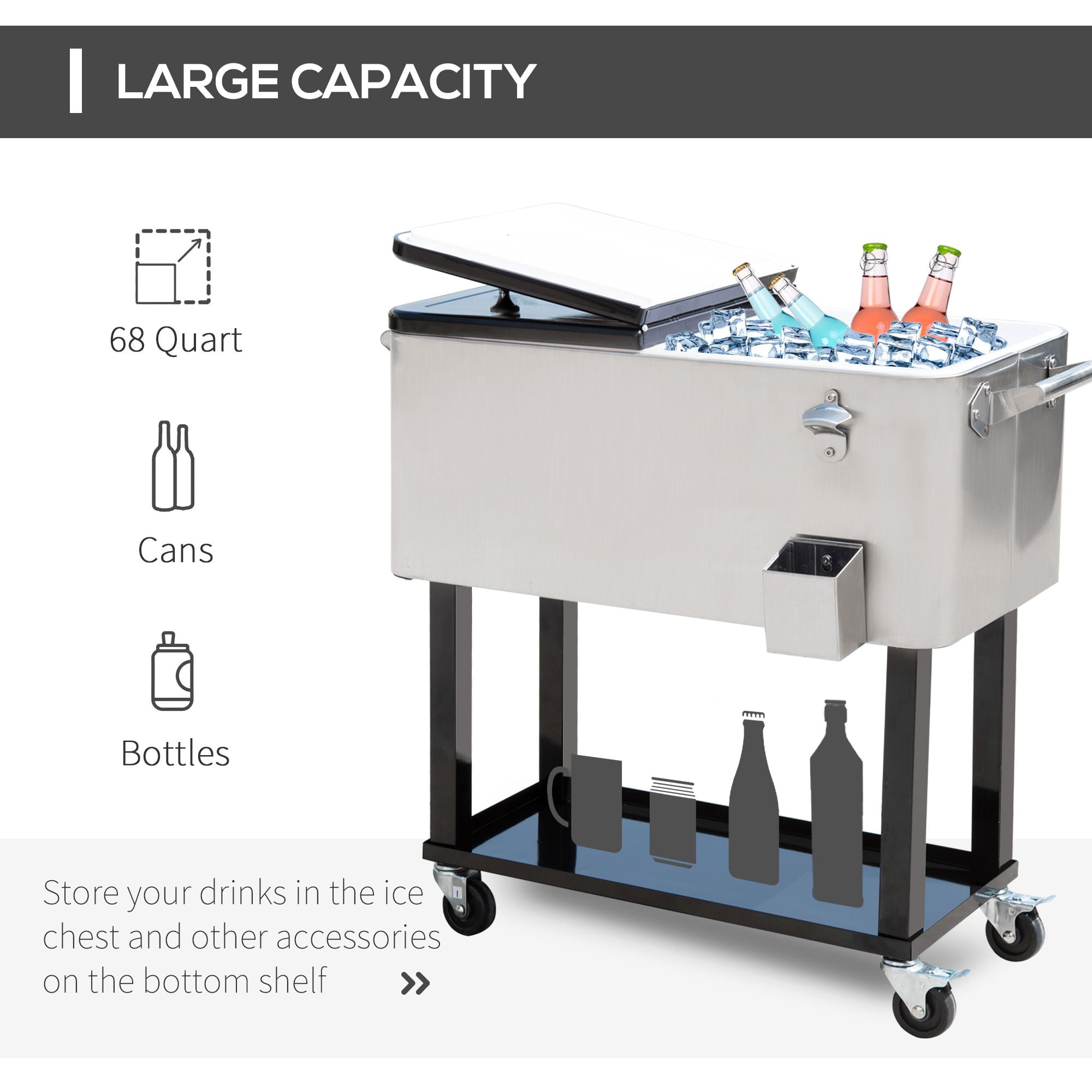 Dranite 80 Quart Rolling Cooler with Wheels, Stainless Steel Portable Ice Chest