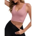 thumbnail image 4 of INSPIRE CHIC Women's Reversible V-Neck Athletic Tank Bra Wide Straps Stretchable Breathable Ribbed Sport Bras M Pink, 4 of 4