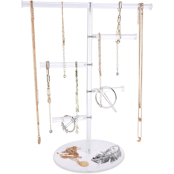 4 Little Acrylic Jewelry Tree Stand Organizer T-Bar Necklace Display Earrings Holder at Home Hanging Pendant Rack with Brackets for Bracelets Necklace Rings