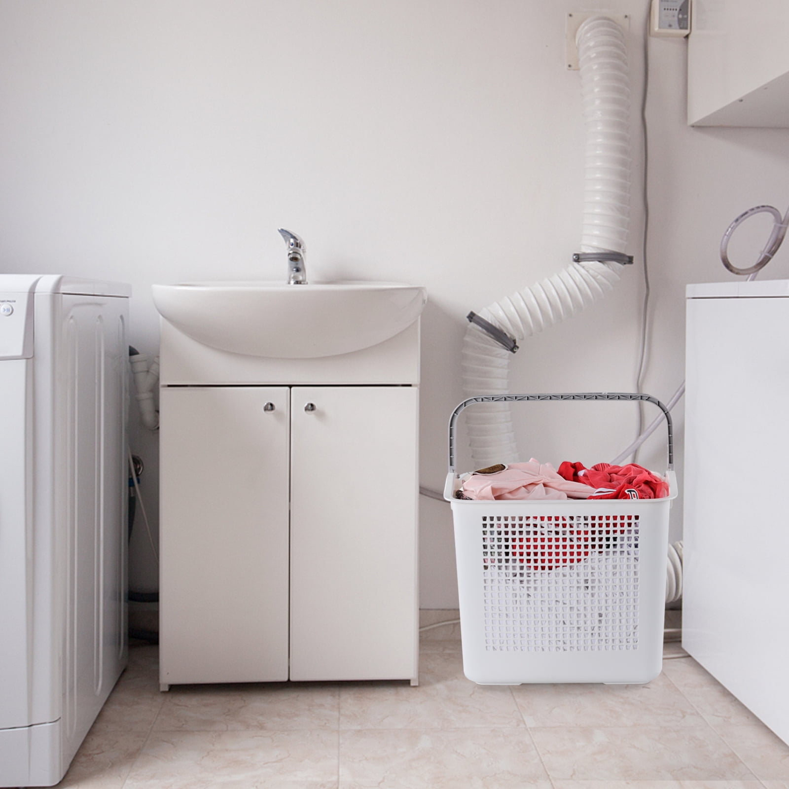 Minekkyes Set of 4 Large Hampers for Laundry with Handles, Plastic Laundry Baskets Bin, Dirty Clothes Storage Bin, White