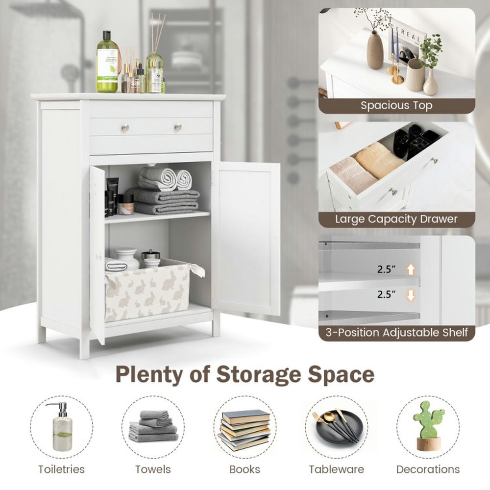 Finihen Bathroom Storage Cabinet, Bathroom Floor Cabinet, Free Standing Bathroom Storage Cabinet with Large Drawer, for Bathroom, Living Room, Bedroom, Kitchen, White Finihen Bathroom Storage Cabinet, Bathroom Floor Cabinet, Free Standing Bathroom Storage Cabinet with Large Drawer, for Bathroom, Living Room, Bedroom, Kitchen, White