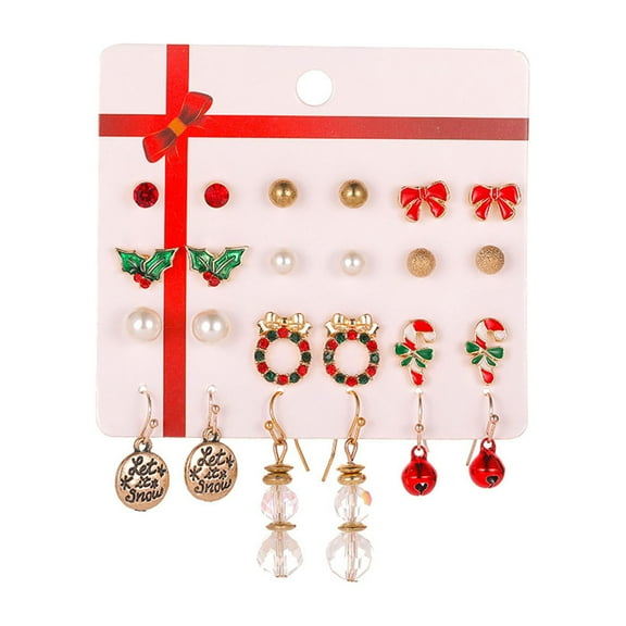 comerut 12 Pairs Christmas Earrings Colorful Exquisite Bell Elk Stud Earrings for New Year