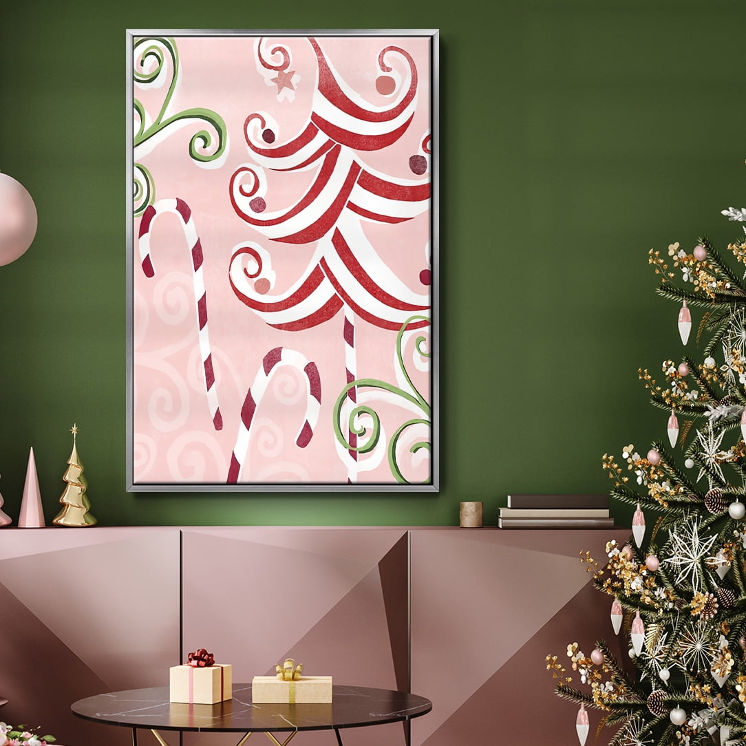 Candy Cane Holiday II - Framed Gallery Wrapped Holiday Canvas - 25 x 37 - Silver Frame