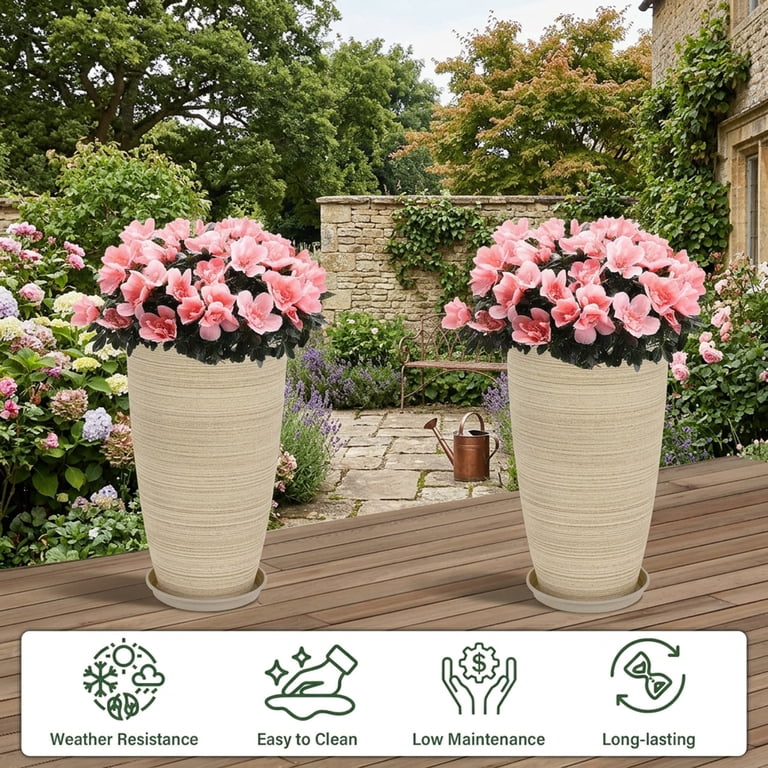 QCQHDU Large Plastic Planter, 21-Inch Oat, 2-Pack photo 3