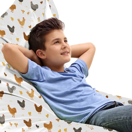 Rural Lounger Chair Bag  Chickens and Chicks Feathers Animals Rooster Cartoon Agricultural Setting  High Capacity Storage with Handle Container  Lounger Size  Cinnamon and Apricot  by Ambesonne