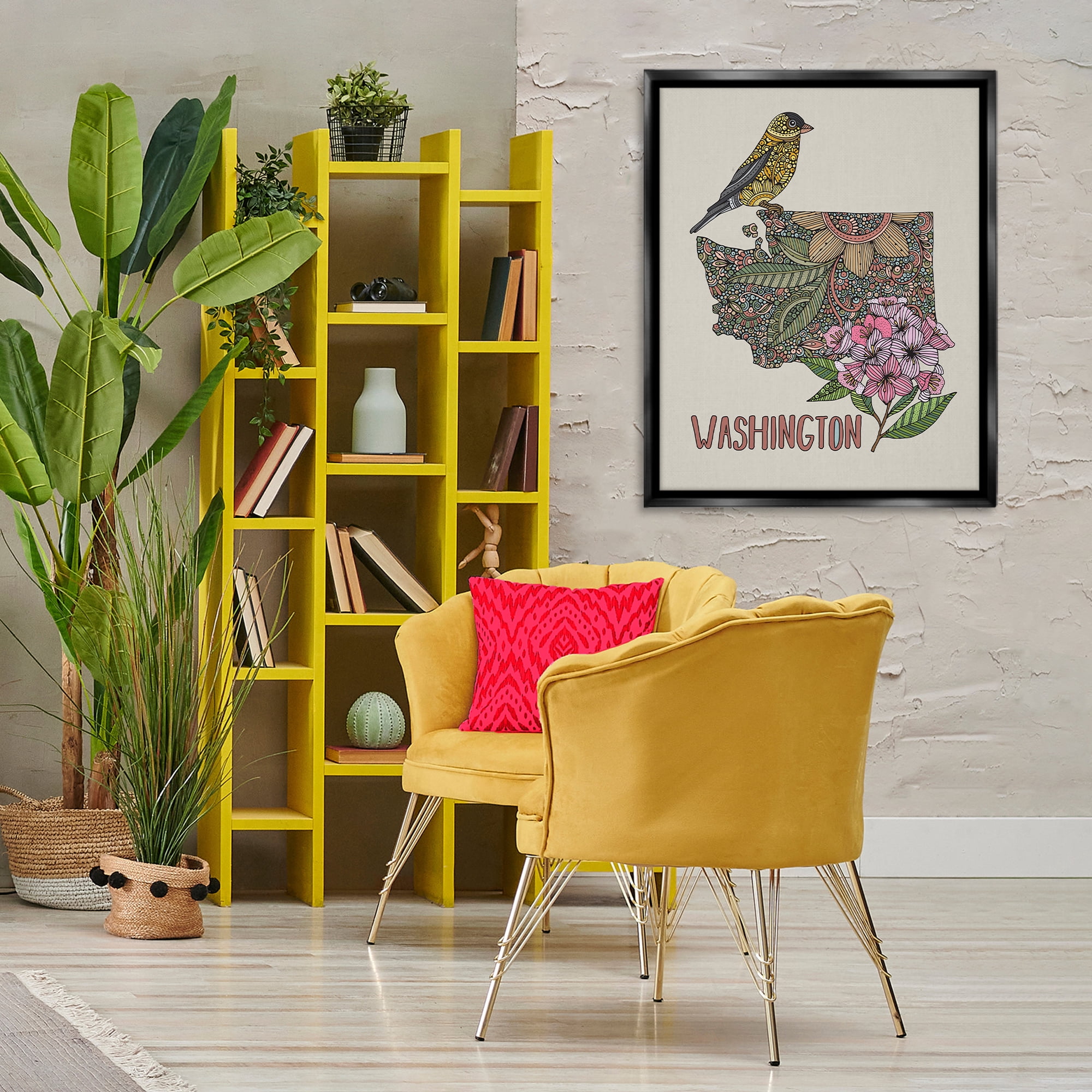 Stupell Industries Floral Washington State Botanical & Floral Painting Black Floater Framed Art Print Wall Art, 25 x 31