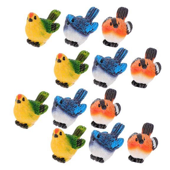 RENACLIPY Set of 12 Assorted Color Resin Bird Ornaments for Garden and Home Decor, Decorative Indoor and