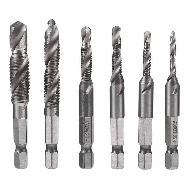 Juego de brocas de rosca métrica y broca de 6 piezas, herramienta de roscado de tornillos con mango hexagonal