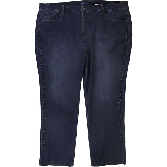 Charter Club Womens Lexington Pearl Side Straight Leg Jeans, Blue, Plus Size, 28W
