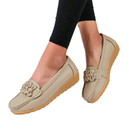 Oyedens Women s Slip on Loafers Comfort Casual Leather Wedge Walking Boat Shoes Travel Work Shoes