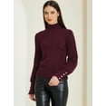 thumbnail image 2 of DARING DIVA Ribbed Long Sleeve Turtleneck Stretch Knit Sweater Top S Burgundy, 2 of 6