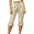 thumbnail image 5 of DailyTrove Women's Drawstring Capri Pants, Casual Summer Denim Cropped Pants, 5 of 6
