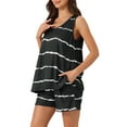 thumbnail image 4 of INSPIRE CHIC Women's Pajama Sets Striped Round Neck Sleeveless Tank Top with Shorts 2 Piece Sleepwear 2XL Black, 4 of 6