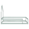thumbnail image 4 of Twin Size Wood Bed, Floor bed with House-shaped Headboard and Fences, Cute Montessori Bed Frame for Boys and Girls, Light Green, 4 of 8