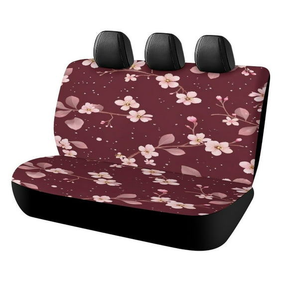 Cherry Blossom Floral Print Car Rear Seat Covers,Bench Back Seat Cover , Easy to Install Universal Fit for Cars Trucks Vans And SUVs