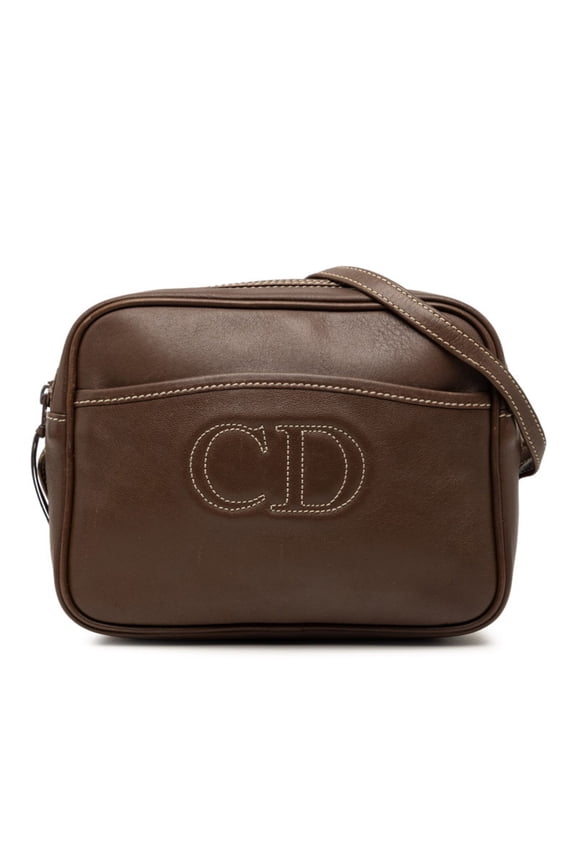 Pre-Owned Christian Dior Dior Crossbody Shoulder Bag with CD Logo, Brown Leather, Women's