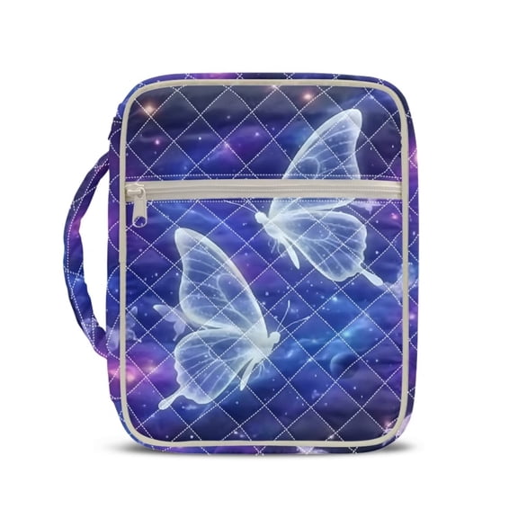 Xixirimido Quilted Bible Cover Bible Case for Women, Large Bible Carrying Case with Handle, Bible Study Supplies & Christian Gift for Men, Blue Butterfly Galaxy