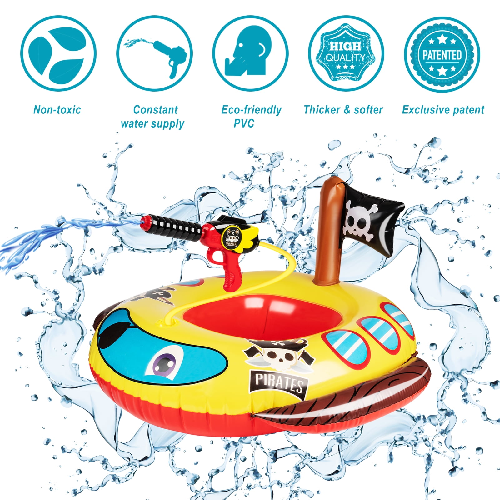 10Leccion 2 Pack Inflatable Kids Pool Floats with Water Gun, Firetruck and Pirate Ship Pool Toys for Toddler