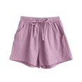 thumbnail image 7 of DORKASM Women's Linen Drawstring Shorts High Waisted 4" Inseam Summer Shorts Purple L, 7 of 7