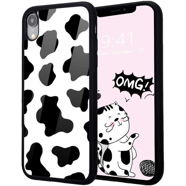 Idocolors Case for iPhone 11,Cute Design Soft TPU Bumper&Aluminum Hard Back Shockproof Anti-Fall Protective Cover,Exquisite Cow Pattern Girly Cases for iPhone 11 6.1 inch 2019